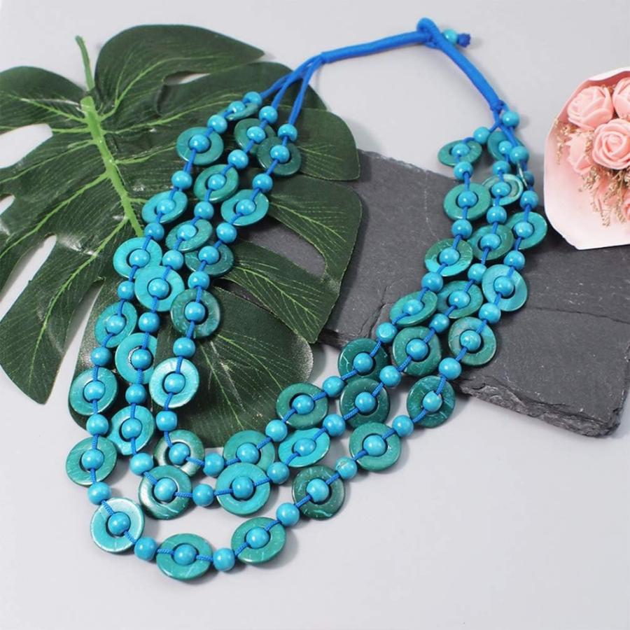 【並行輸入品】Amosfun Women Accessories Jewelry Green Necklace Layered Shell Bohem