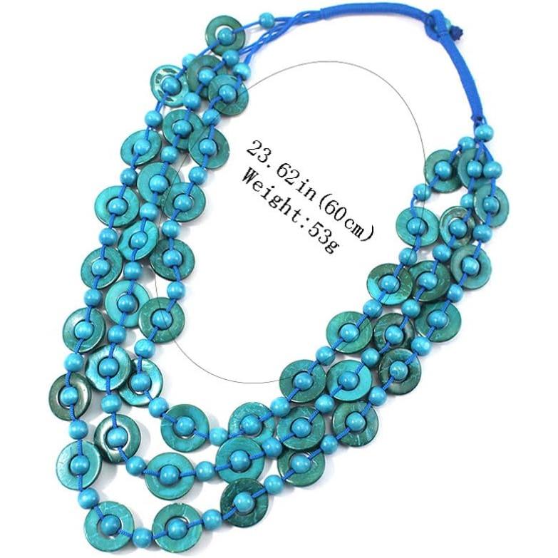 【並行輸入品】Amosfun Women Accessories Jewelry Green Necklace Layered Shell Bohem