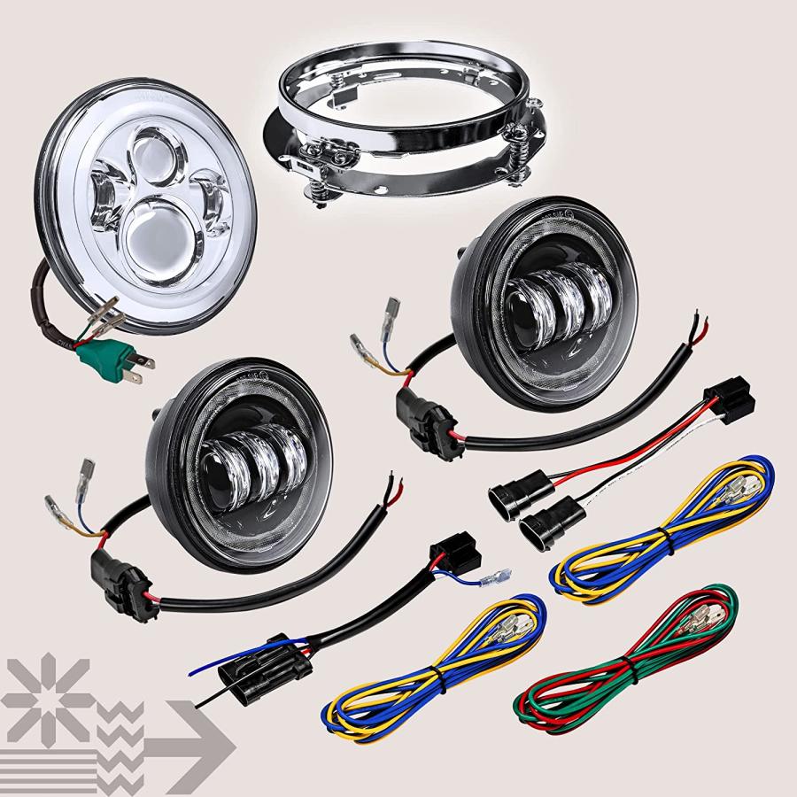 【並行輸入品】7inch LED Headlight/4.5inch Passing Light for Harley Davidson + Moun_8