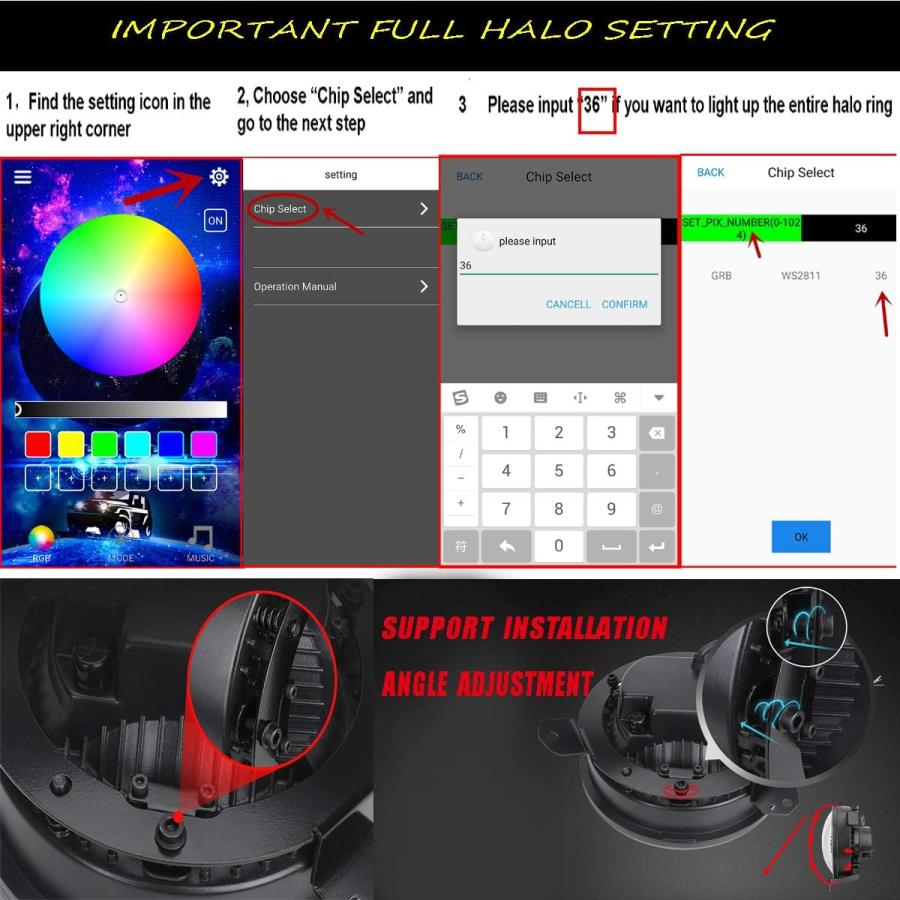 【並行輸入品】COWONE DOT承認 9インチ RGB Halo LEDラウンドヘッドライト [DIY RGBカラー] Jeep Wranglerの画像