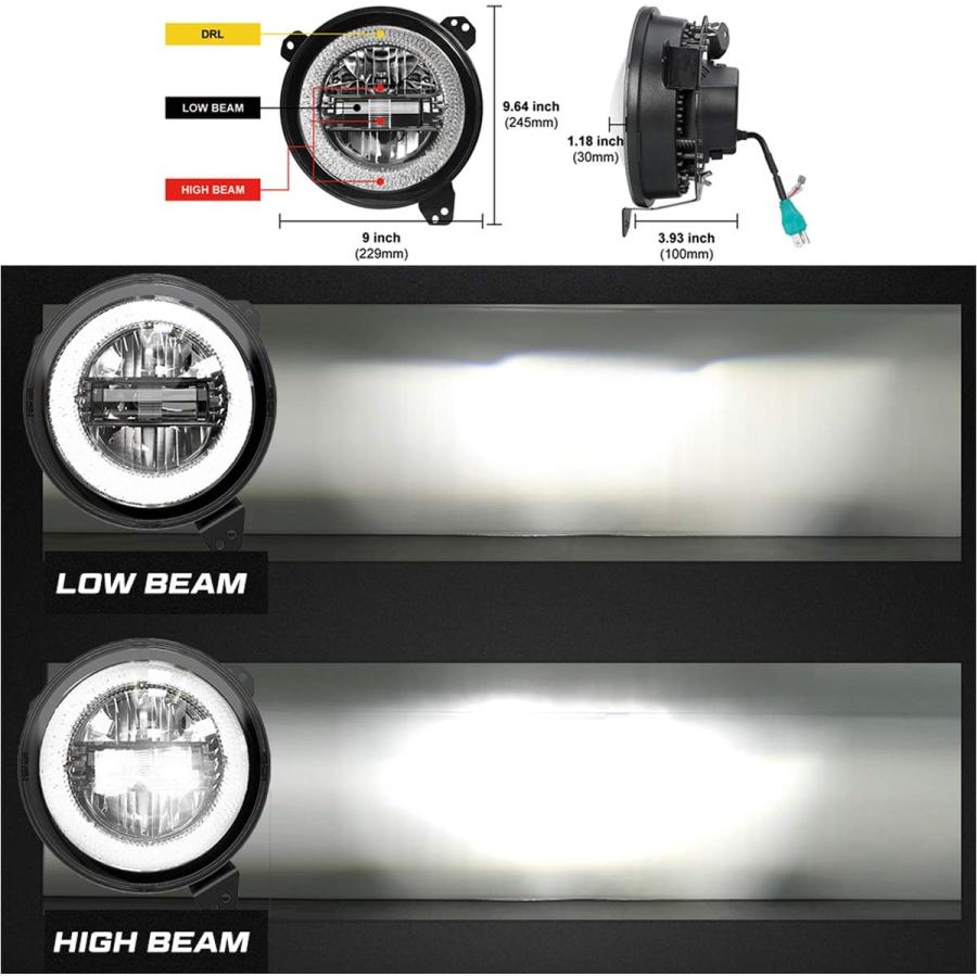 【並行輸入品】COWONE DOT承認 9インチ RGB Halo LEDラウンドヘッドライト [DIY RGBカラー] Jeep Wranglerの画像