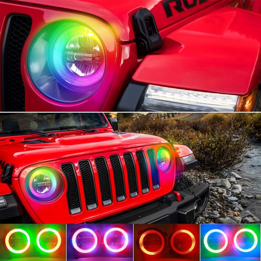 【並行輸入品】COWONE DOT承認 9インチ RGB Halo LEDラウンドヘッドライト [DIY RGBカラー] Jeep Wranglerの画像