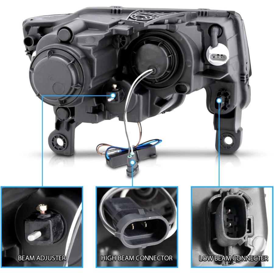 【並行輸入品】AmeriLite 2017 2018 2019 ジープ グランドチェロキー ブラック クアッドプロジェクターヘッドライト LEDバース