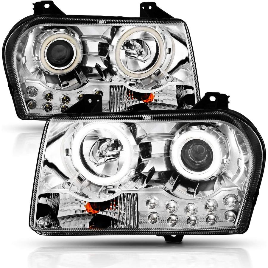 【並行輸入品】AmeriLite 2005-2010 Chrysler 300 クローム 交換用ヘッドライトアセンブリ ハロゲン プロジェクター 超高の画像