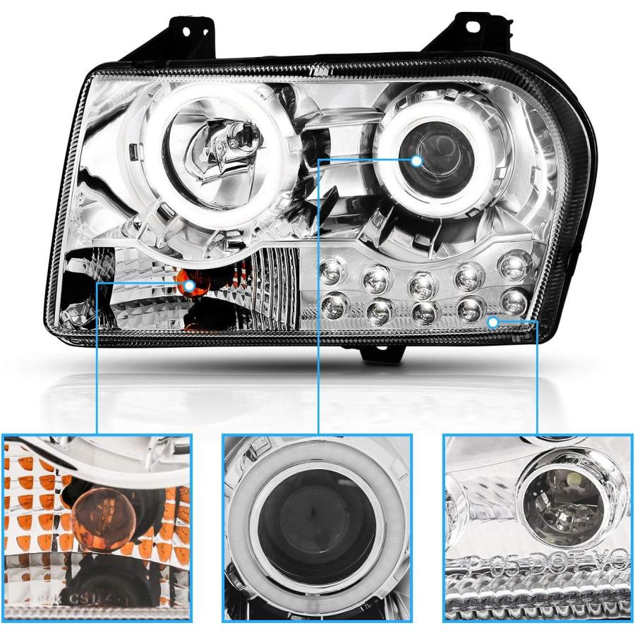 【並行輸入品】AmeriLite 2005-2010 Chrysler 300 クローム 交換用ヘッドライトアセンブリ ハロゲン プロジェクター 超高の画像