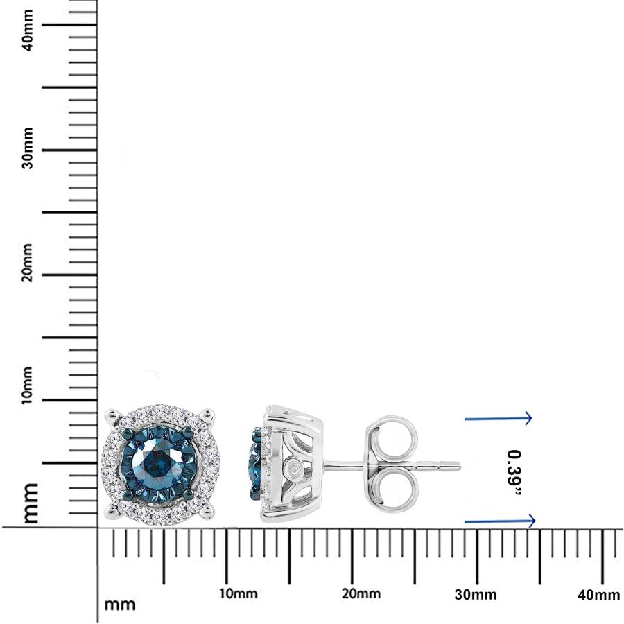 【並行輸入品】Natalia Drake 1 Cttw Round Halo Blue Diamond Stud Earrings for Womenの画像