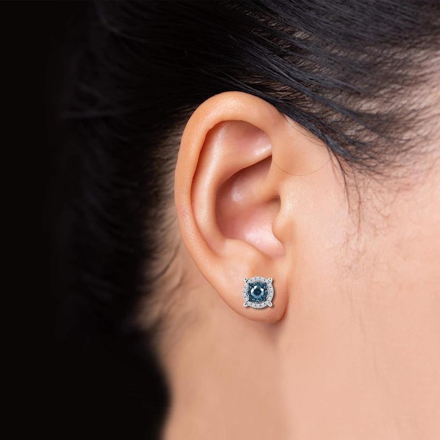 【並行輸入品】Natalia Drake 1 Cttw Round Halo Blue Diamond Stud Earrings for Womenの画像