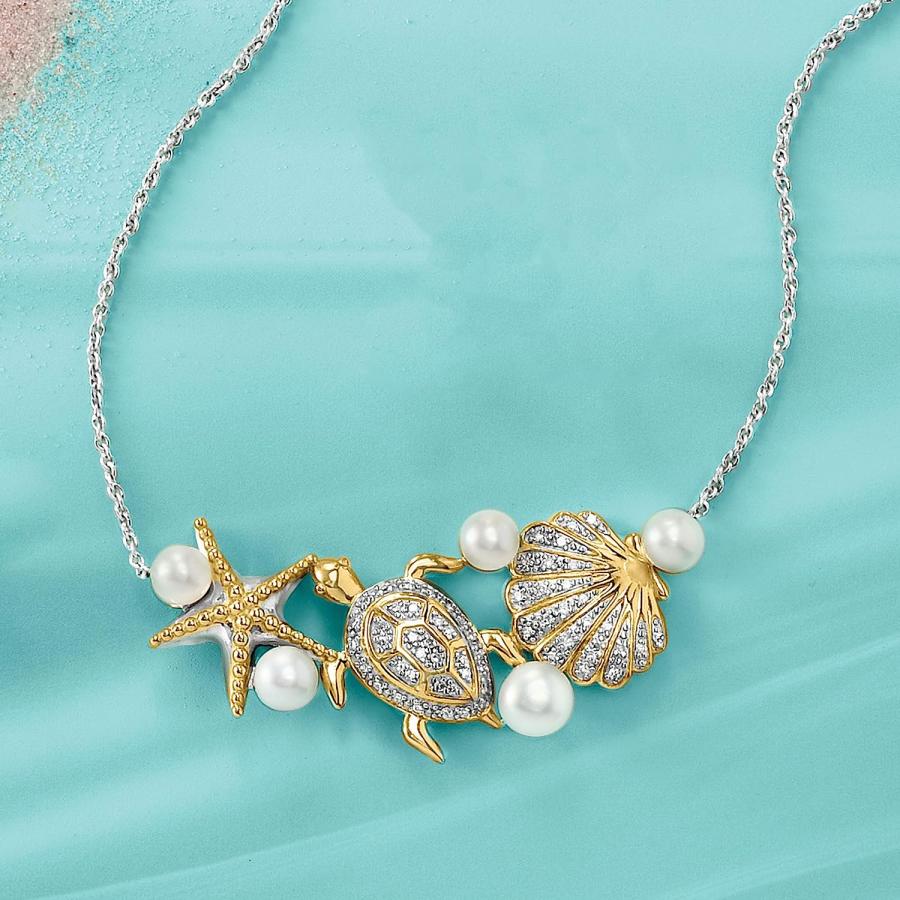 【並行輸入品】Ross-Simons レデイーズ 4-5.5mm培養、.14 ct。 T.W.スターリングのダイヤモンドシーライフネックレスとスターリの画像