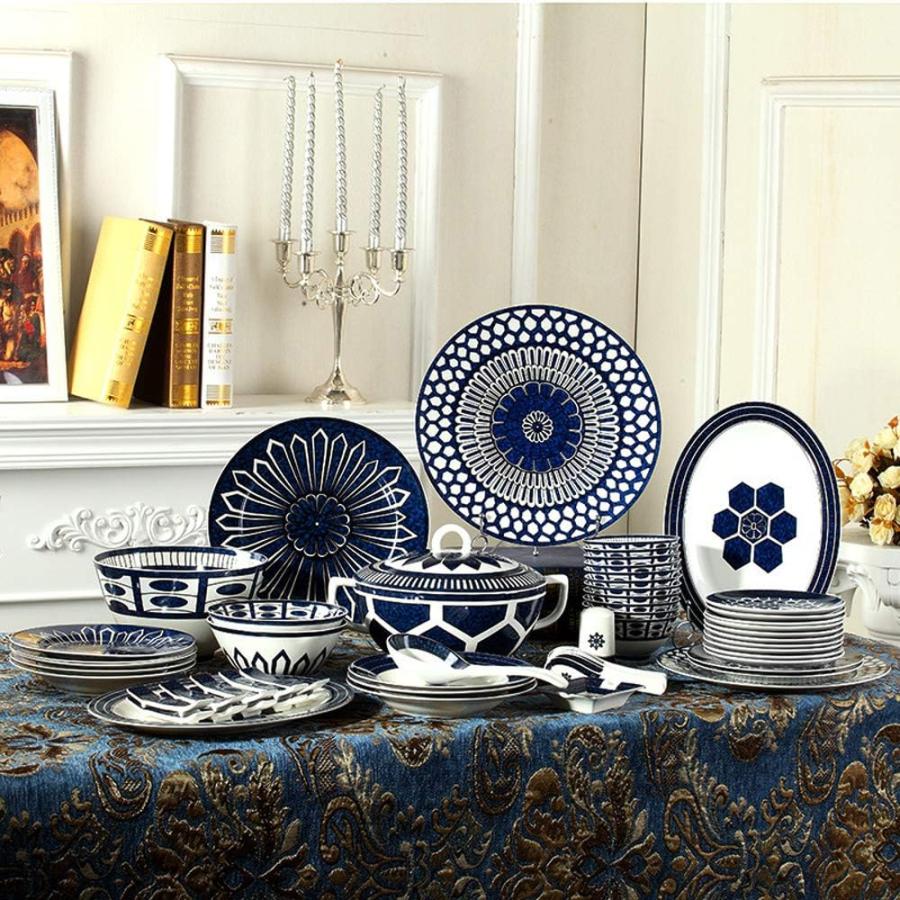 並行輸入品】SHINING Blue Porcelain Bone China Dinnerware Plates