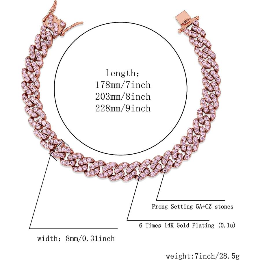 【並行輸入品】JINAO 6 Times 14K Gold Plated 8mm Men women Fully Iced Out Cubic Zir_2