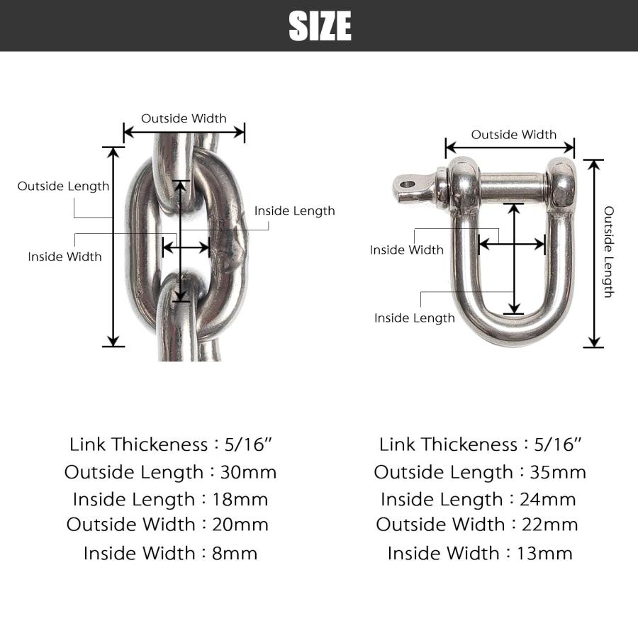 【並行輸入品】5/16inch by 5' Stainless Steel 316 Anchor Chain 5/16inch or 8mm by 5_4