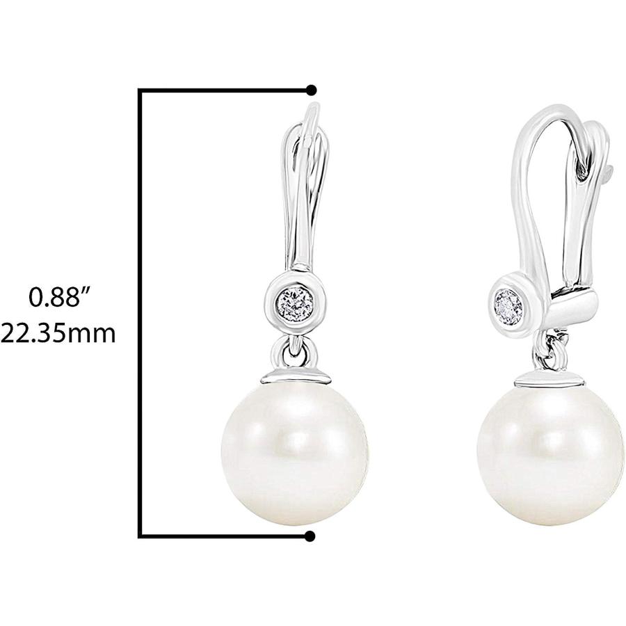 【並行輸入品】14K ホワイト ゴールド ダイヤモンド アクセント 8mm - 8.5mm AAAA ホワイト 淡水養殖パール レバーバック ダングルの画像