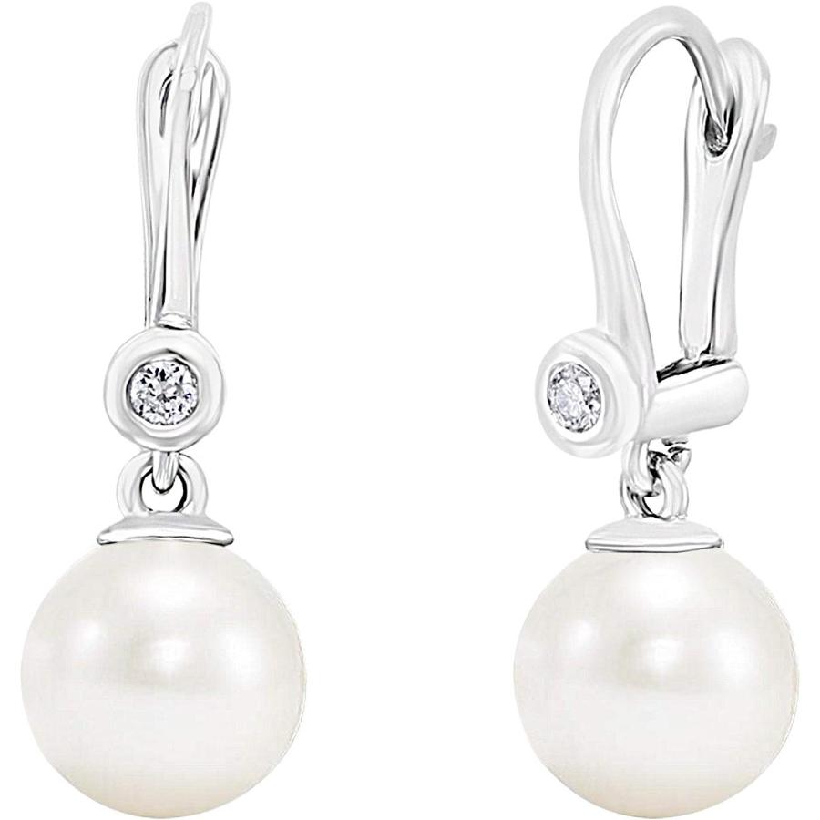 【並行輸入品】14K ホワイト ゴールド ダイヤモンド アクセント 8mm - 8.5mm AAAA ホワイト 淡水養殖パール レバーバック ダングルの画像