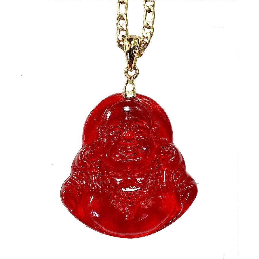 並行輸入品】Happy Laughing Buddha レッド翡翠ペンダントネックレス 