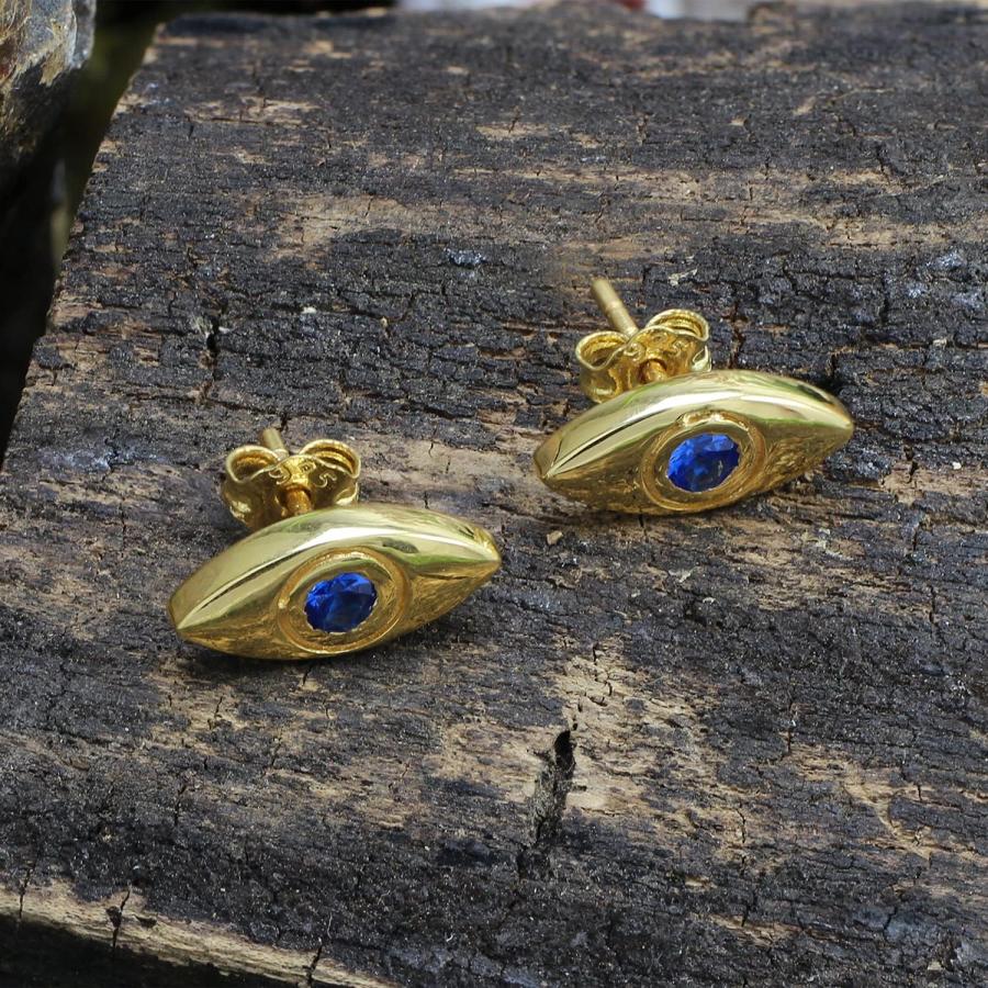 並行輸入品】人工誕生石 華奢な小さな邪視 ミニスタッドピアス 14K 
