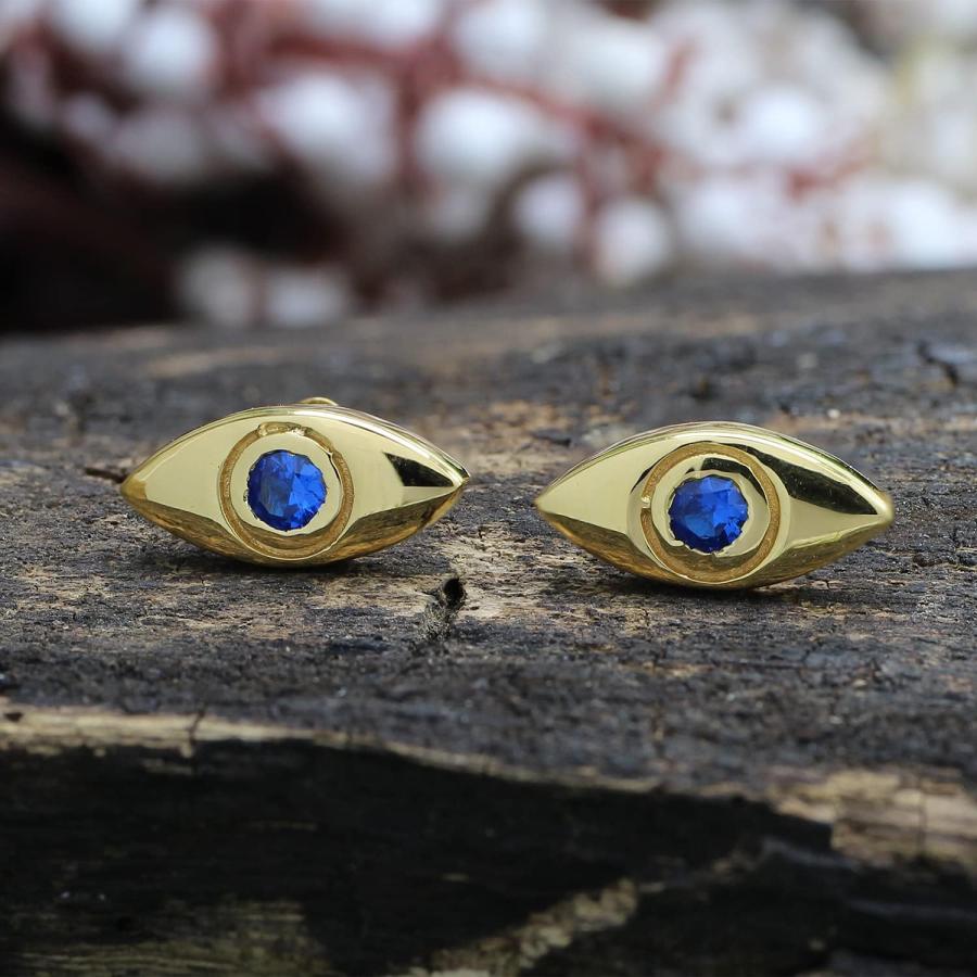 並行輸入品】人工誕生石 華奢な小さな邪視 ミニスタッドピアス 14K 