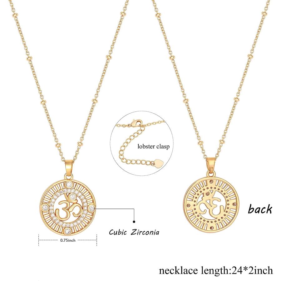 【並行輸入品】18K ゴールド 邪視 サンスクリット シンボル オーム ペンダント ネックレス ディスク サテライト ビーズチェーン ラッキーチャームの画像