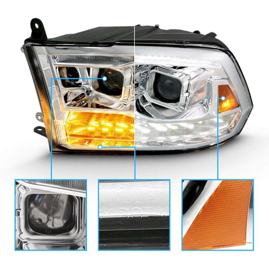 【並行輸入品】AmeriLite 2009-2018 Dodge Ram 1500 2500 3500 ブラック デュアルクアッドプロジェクター スイ
