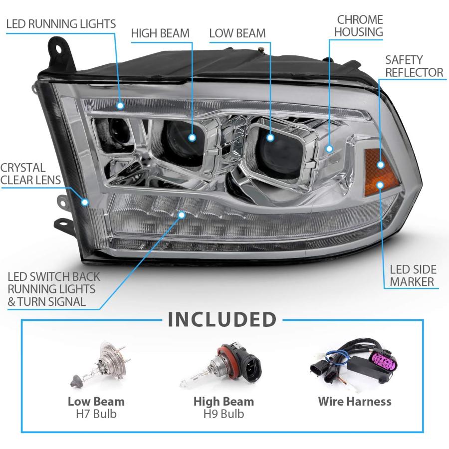 【並行輸入品】AmeriLite 2009-2018 Dodge Ram 1500 2500 3500 ブラック デュアルクアッドプロジェクター スイ