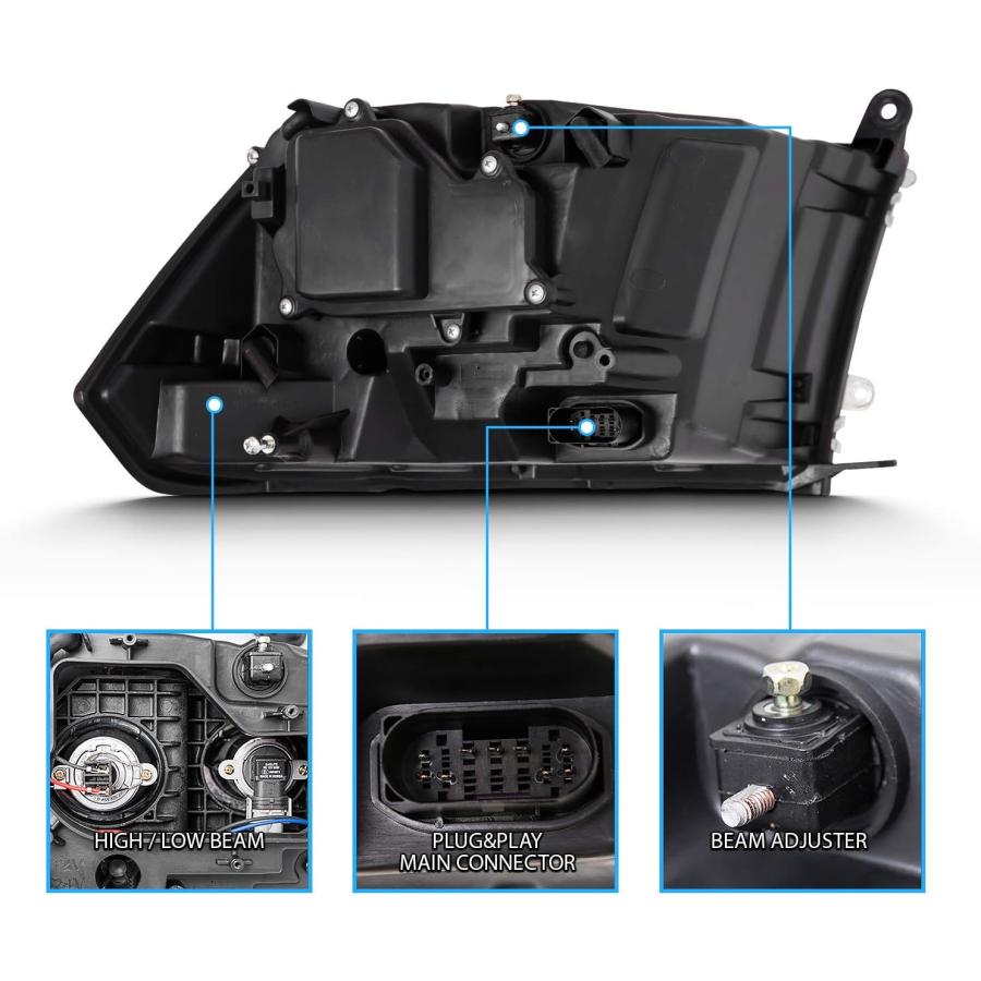 【並行輸入品】AmeriLite 2009-2018 Dodge Ram 1500 2500 3500 ブラック デュアルクアッドプロジェクター スイ