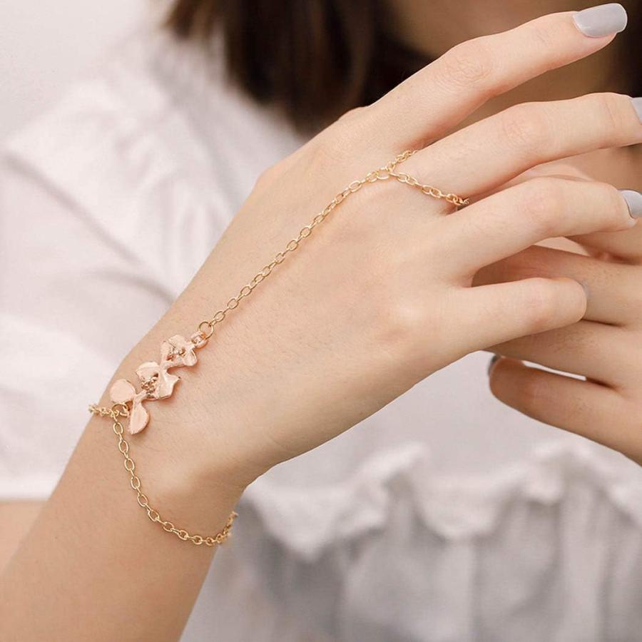 【並行輸入品】Chicque ボーホー ハンドチェーン ゴールド フラワー フィンガーリング ブレスレット スレーブ フィンガーハンド ブレスレット_2