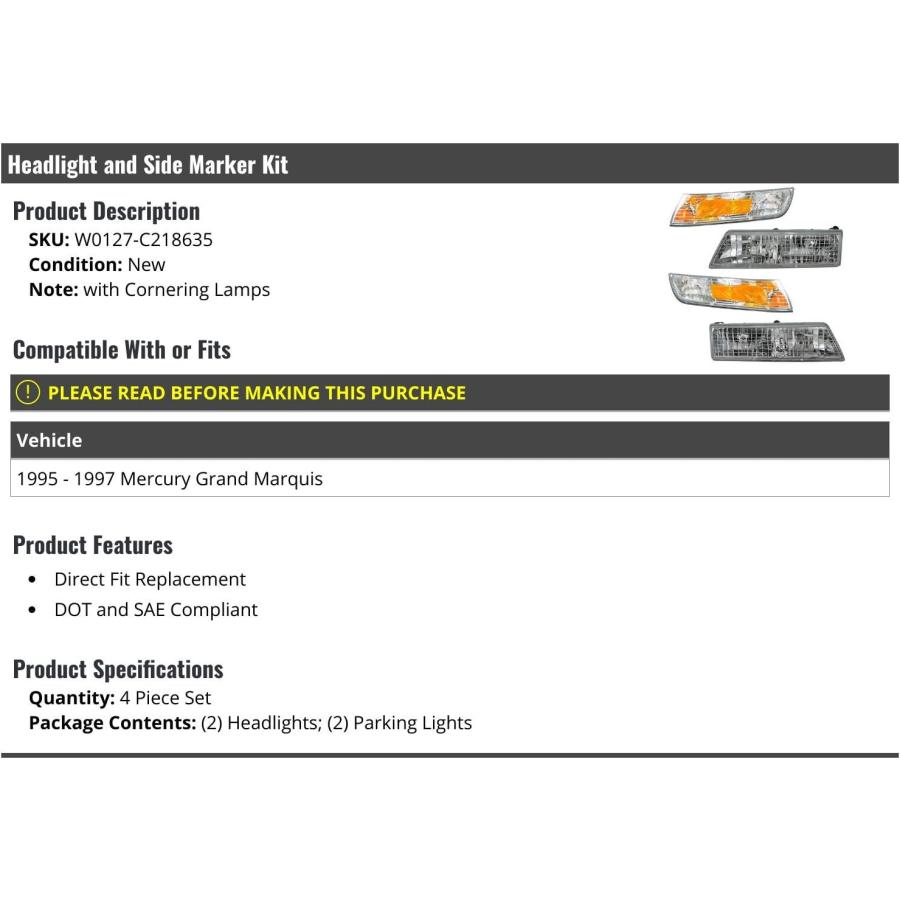 並行輸入品】Headlight and Side Marker Kit 4 Piece Set - Compatible