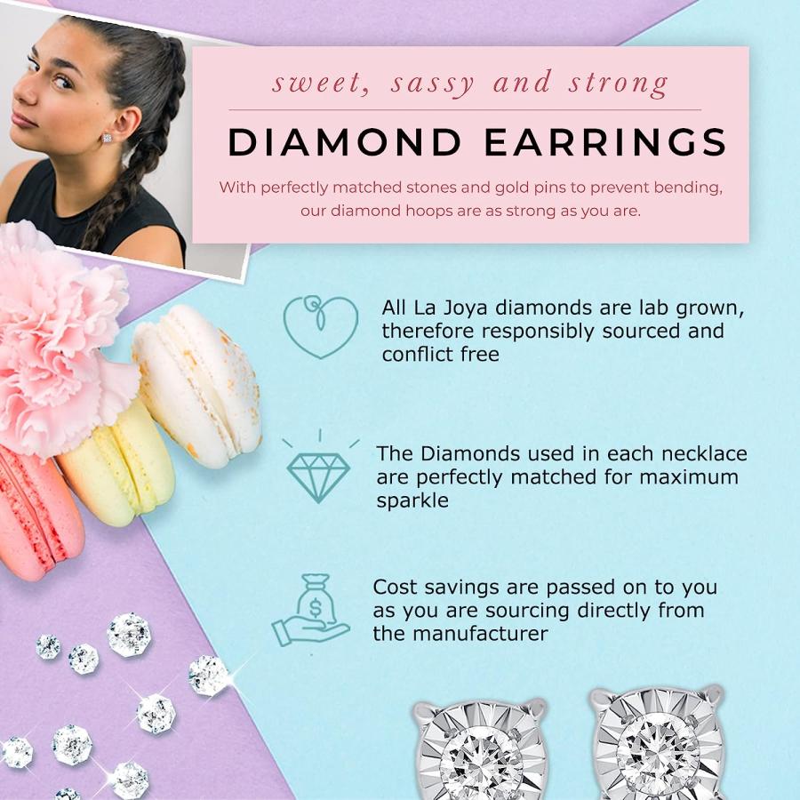 【並行輸入品】La Joya 1/6 CT TW Lab Created Sterling Silver Diamond Earrings For M_4
