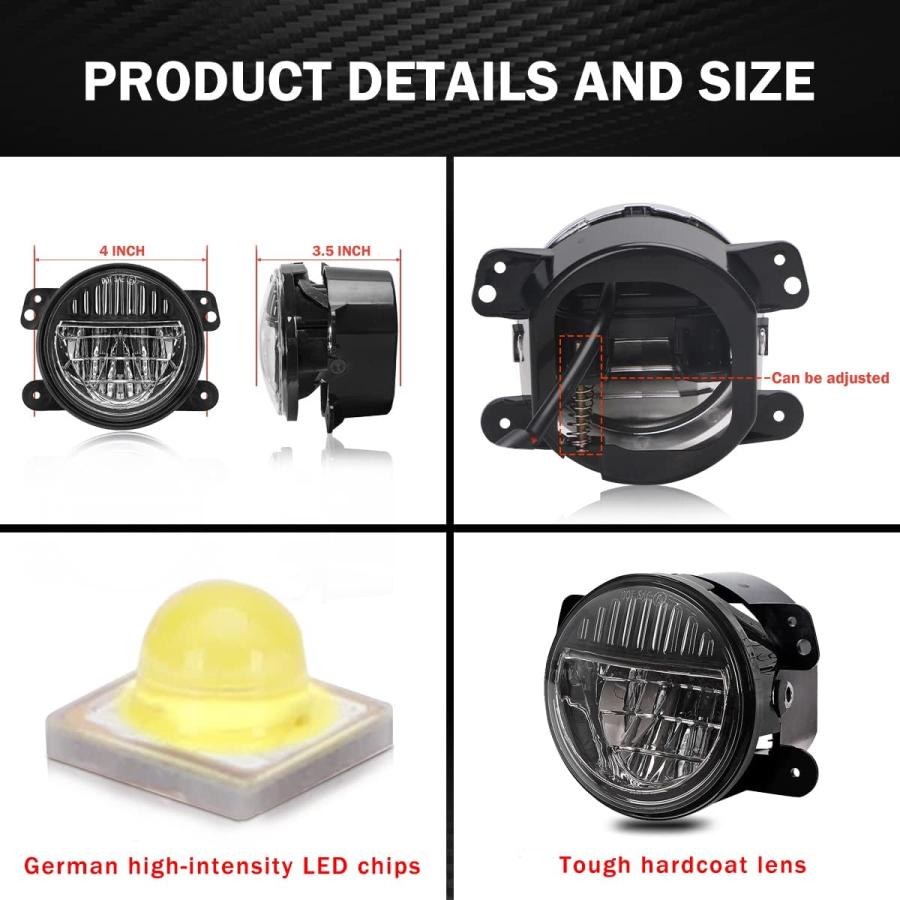 【並行輸入品】4インチ LED フォグライト スマイリーデザイン フロントバンパー交換用 フォグライト ジープ ラングラー JK JKU TJ CJの画像