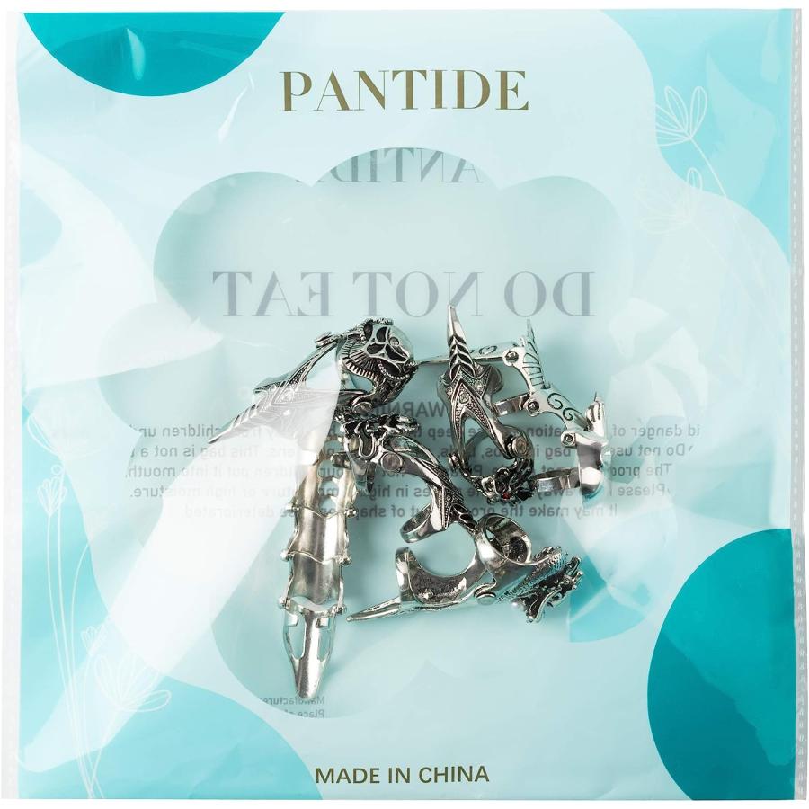 【並行輸入品】PANTIDE 6個 パンク ゴシック ナックル ジョイント フルフィンガー ダブルリング シルバーアーマー クールリング パンク ロッの画像