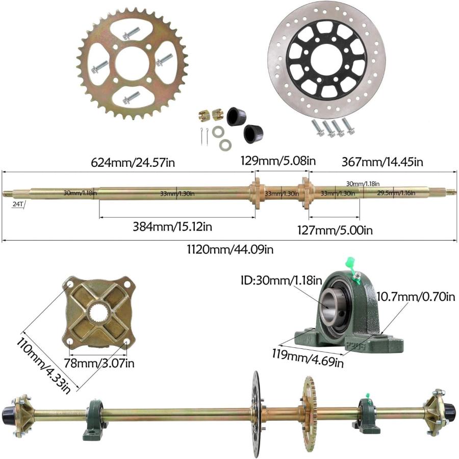 WPHMOTO 44インチ リアアクスルシャフトキット チェーンスプロケットブレーキディスクピローブロック ホイールハブ ATV クアッドゴーカート用　並行輸入品｜dep-dreamfactory｜02