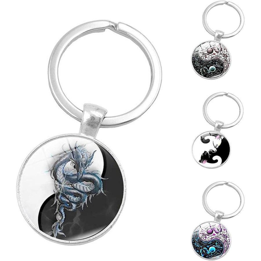 Creative Yin Yang Tai Chi Glass Cabochon Pendant Keychain Key Ring Holder Gift Car Keychain Accessories for Women Men - 7　並行輸入品｜dep-dreamfactory｜03