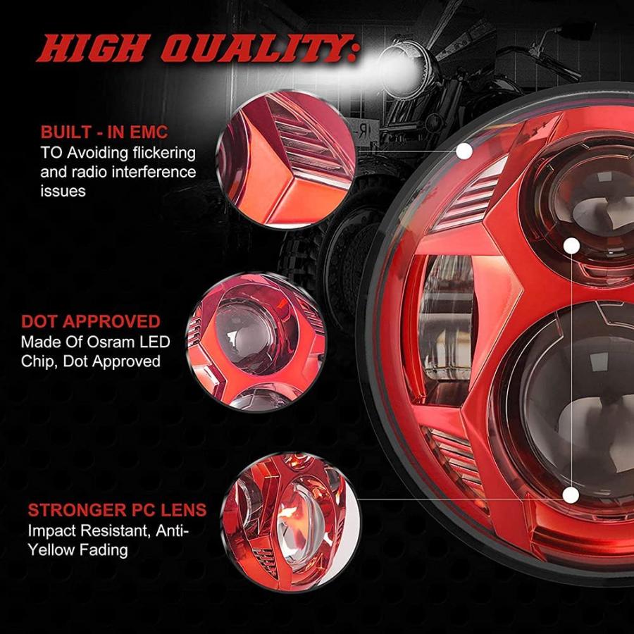 【並行輸入品】Pevolgen Red 5 3/4inch 5.75 Inch Projection LED Light Motorcycle Hea_2