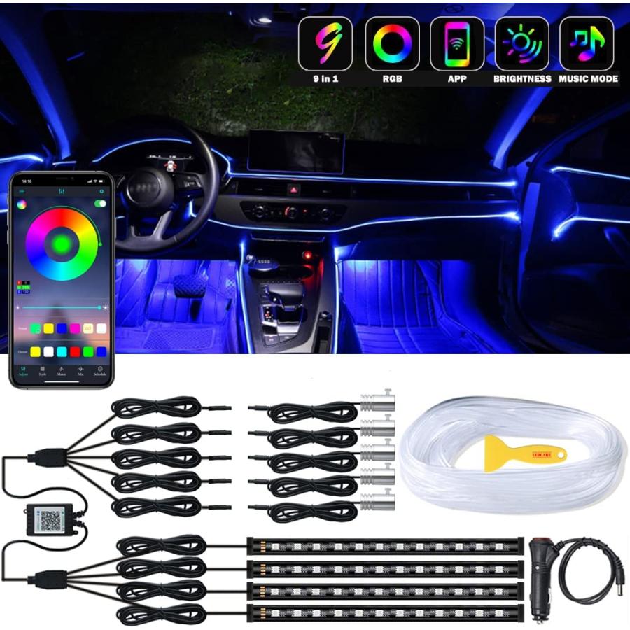 Interior Car LED Strip Lights LEDCARE 9 in 1 Multicolor RGB Car Neon