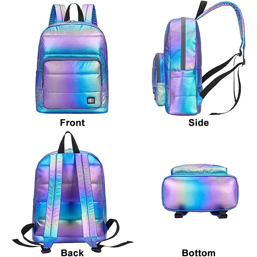 【並行輸入品】GBLQ PLUS バックパック パース レディース ホログラフィック キルト パファーバッグ メタリックバックパック 仕事 旅行 虹色の画像