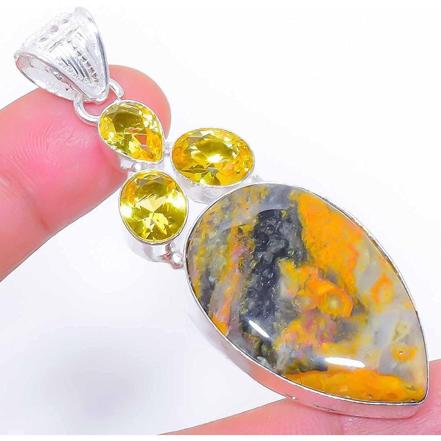 【並行輸入品】Lovers Point バンブルビー ジャスパー、シトリンジェムストーン 925スターリングシルバー ジュエリーペンダント 2.7インの画像