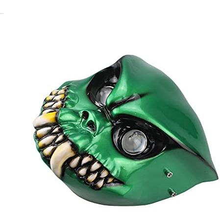 【並行輸入品】ハンドメイド カスタム ユニバーサル 12V オートバイ LED スカル ヘッド ライト グリーン ヘッドライト ランプ カフェ レーサ_2