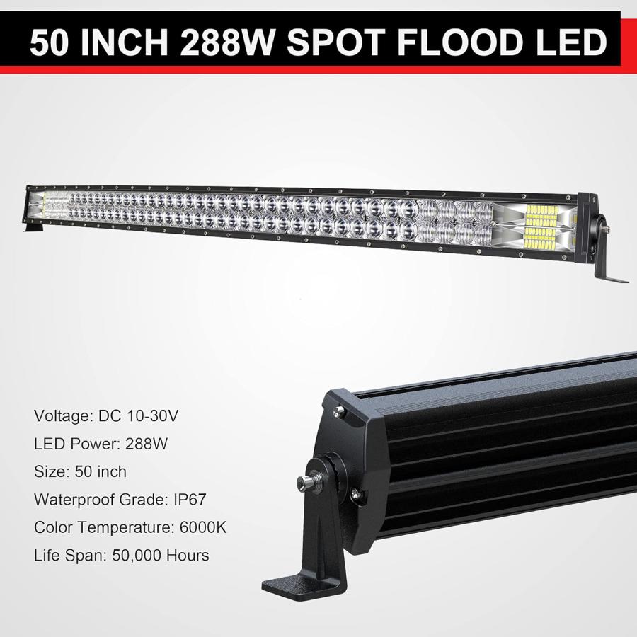 【並行輸入品】ASLONG 50 Inch LED Light Bar 288W 5D Lens Spot Flood Combo 2Pcs ...