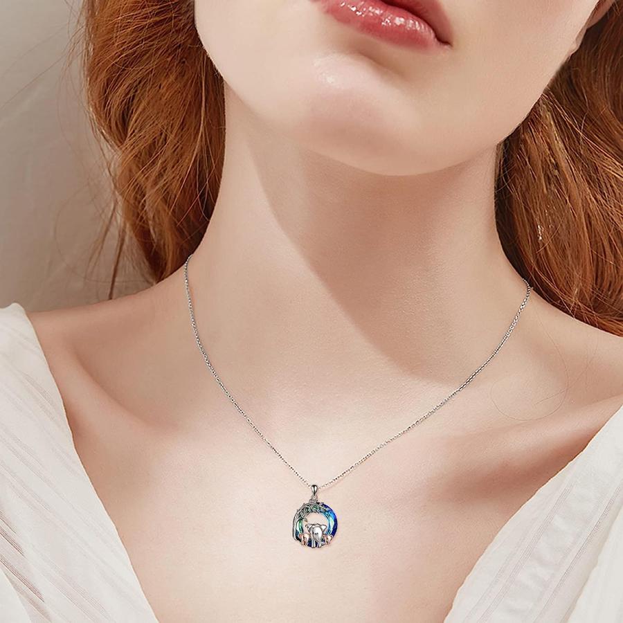 【並行輸入品】象 母の日 娘から母へのギフト スターリングシルバー 象ペンダント ブルー/パープル/火山クリスタル レディース 娘 妻用　_1