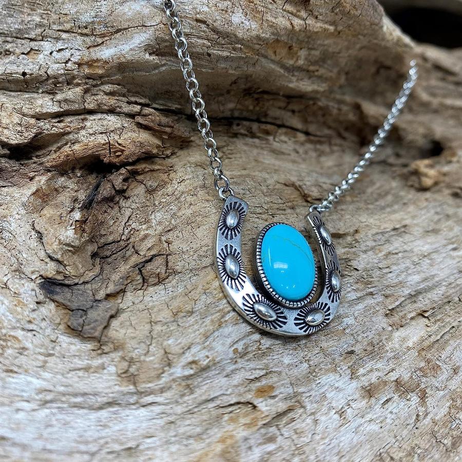 【並行輸入品】Montana Silversmiths ウエスタンライフスタイル ターコイズネックレス (幸運の蹄鉄付き) 金属 宝石なし　