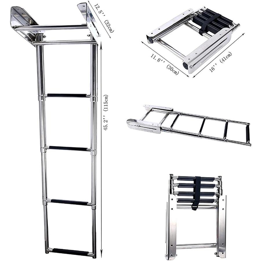 XMEIFEI PARTS Boat Accessories Marine 4 Step Under Platform Boat Ladder Stainless Steel Boarding Telescoping Ladder　並行輸入品｜dep-dreamfactory｜02