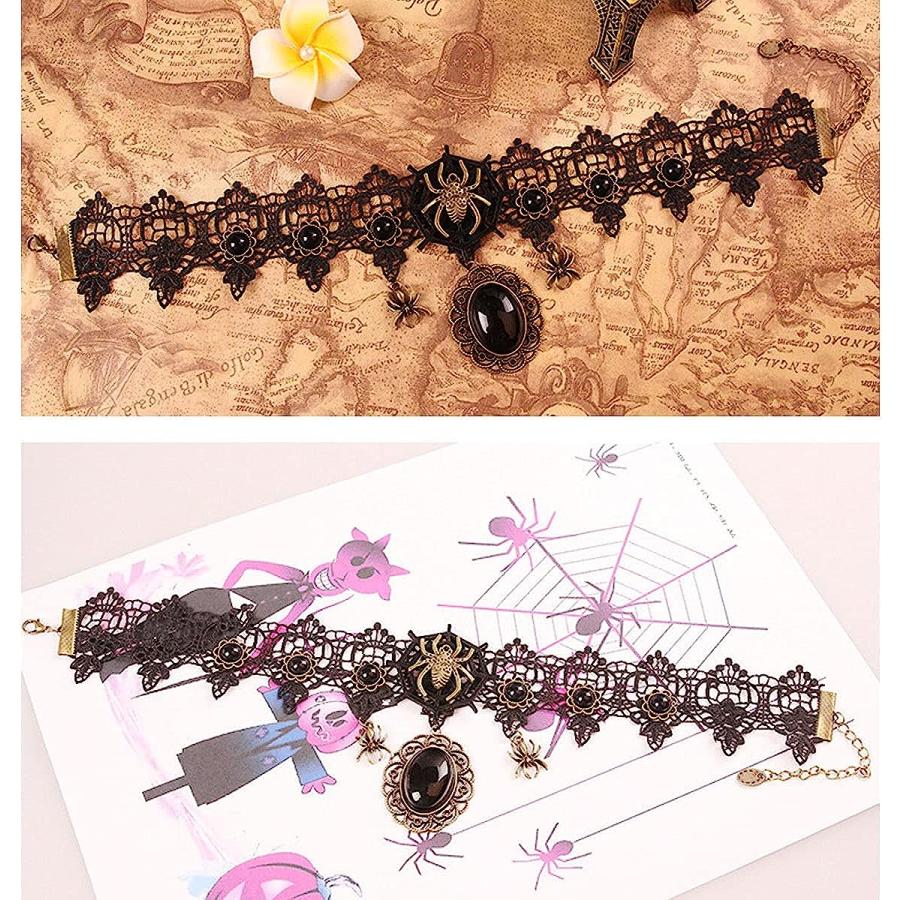 【並行輸入品】Yfstyle ハロウィンテーマネックレス ブラックレース ゴシックチョーカーネックレス パンプキンゴーストペンダント ロングレイヤード