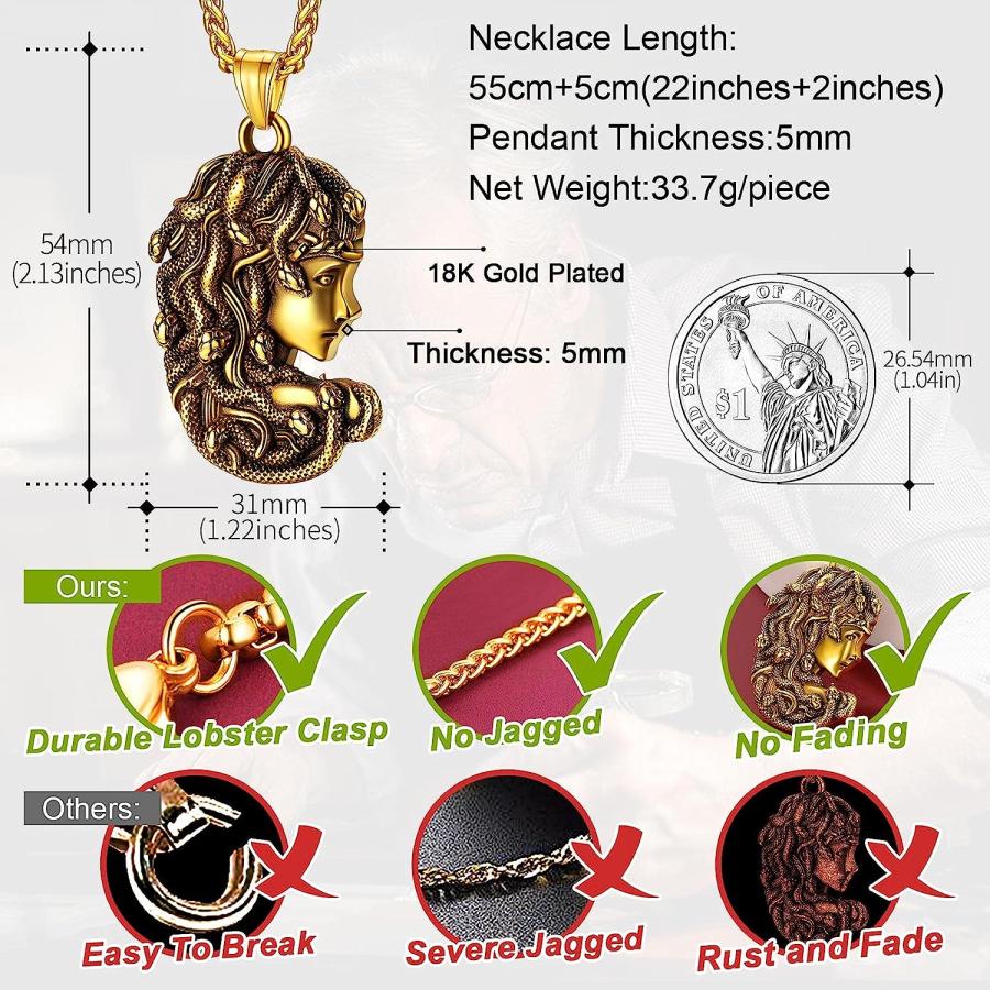 【並行輸入品】FaithHeart メデューサペンダントネックレス レディース メンズ ステンレススチール/18Kゴールドメッキ 古代ギリシャジュエリ_5