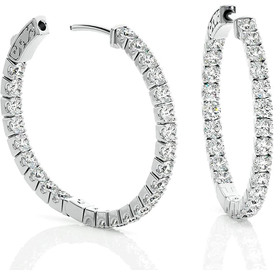 【並行輸入品】4 1/4 Carat Moissanite Inside Out Hoop Earrings for Women in 925 Steの画像