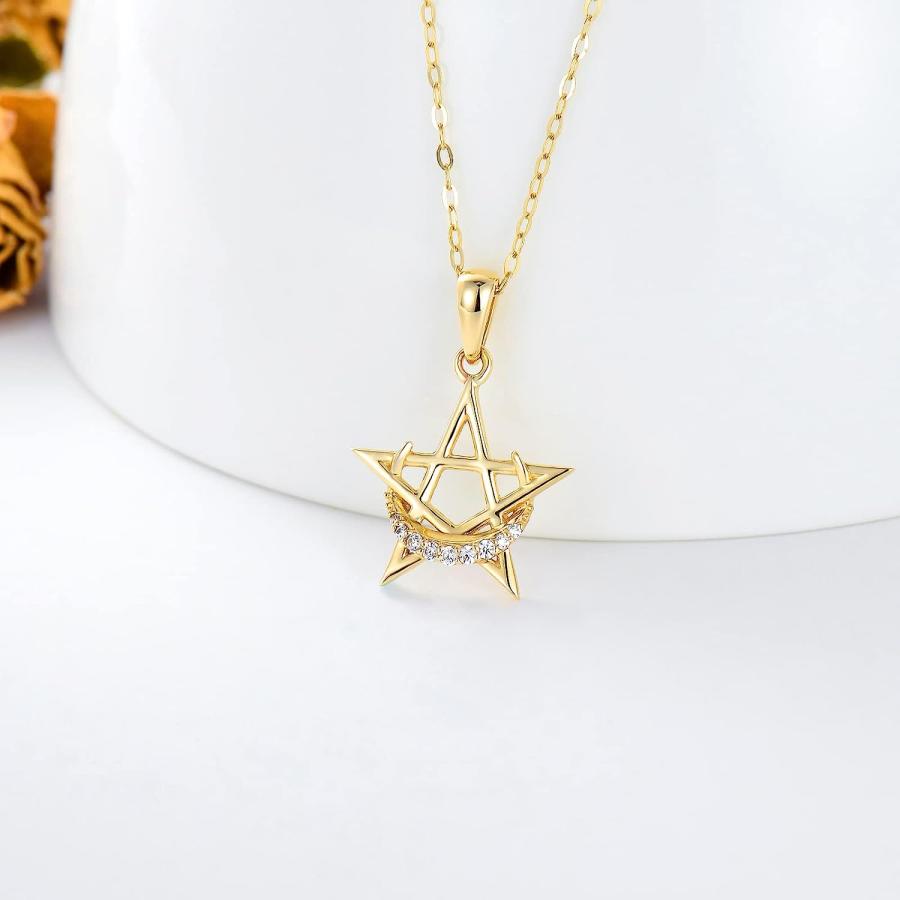 【並行輸入品】14K リアルゴールド 星 月 ペンダント ネックレス レディース イエローゴールド キュービックジルコニア 月 星 ネックレス 記念日_2