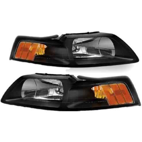 【並行輸入品】ROXX Headlights for For 1999-2004 Ford Mustang V6 GT SVT Cobra Blackの画像