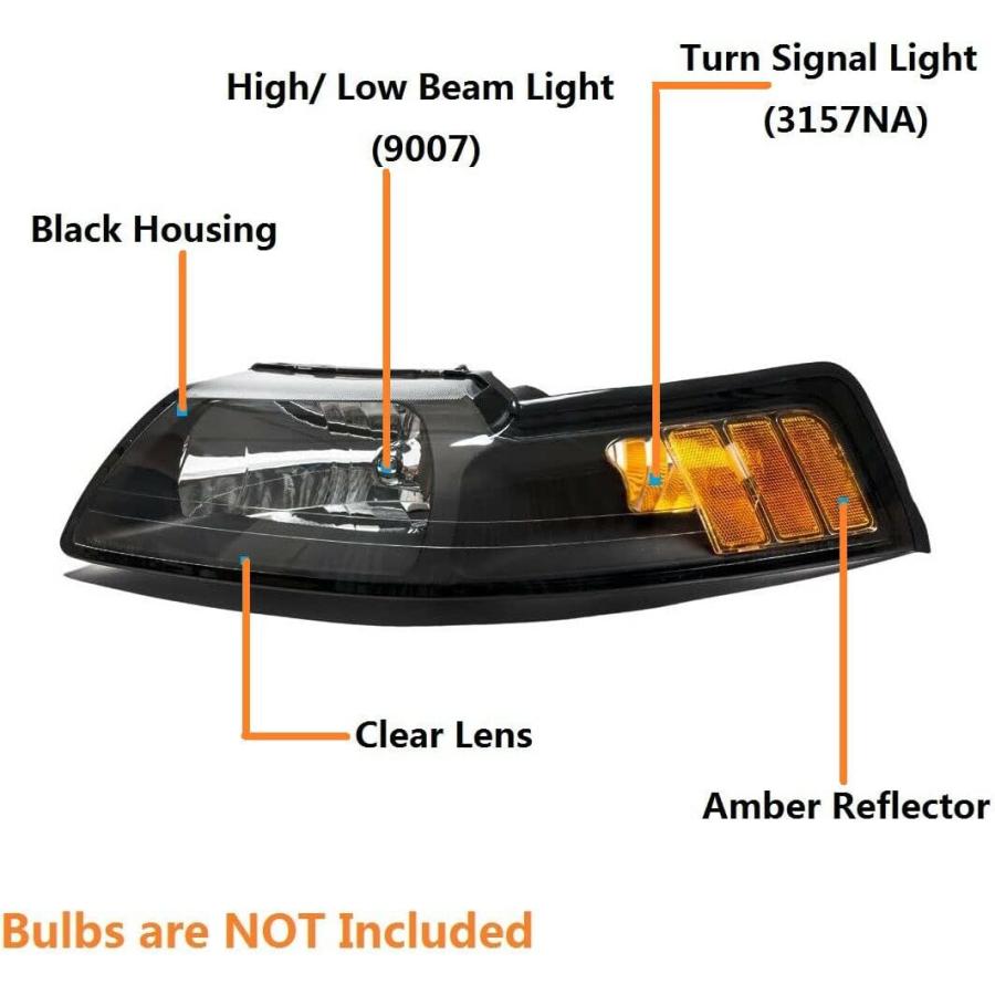 【並行輸入品】ROXX Headlights for For 1999-2004 Ford Mustang V6 GT SVT Cobra Blackの画像