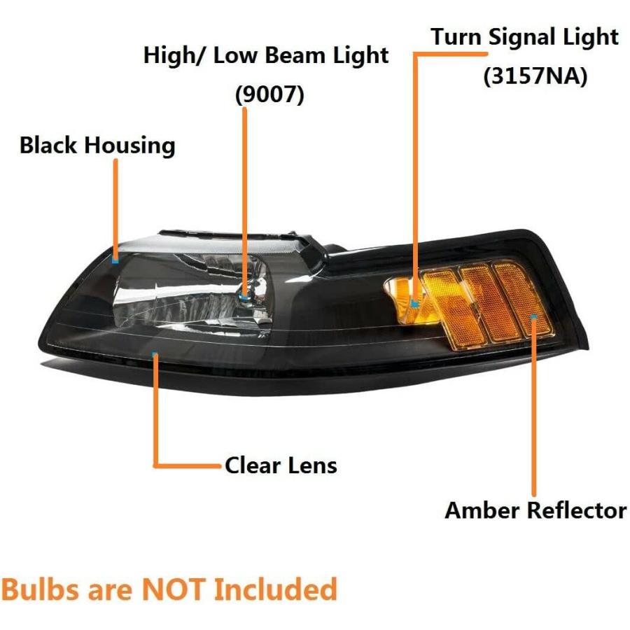 ROXX Headlights for For 1999-2004 Ford Mustang V6 GT SVT Cobra Black Headlights Headlamps 99-04 L+R　並行輸入品｜dep-dreamfactory｜03