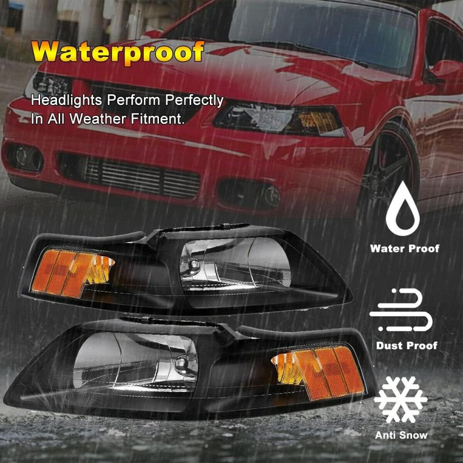 【並行輸入品】ROXX Headlights for For 1999-2004 Ford Mustang V6 GT SVT Cobra Blackの画像
