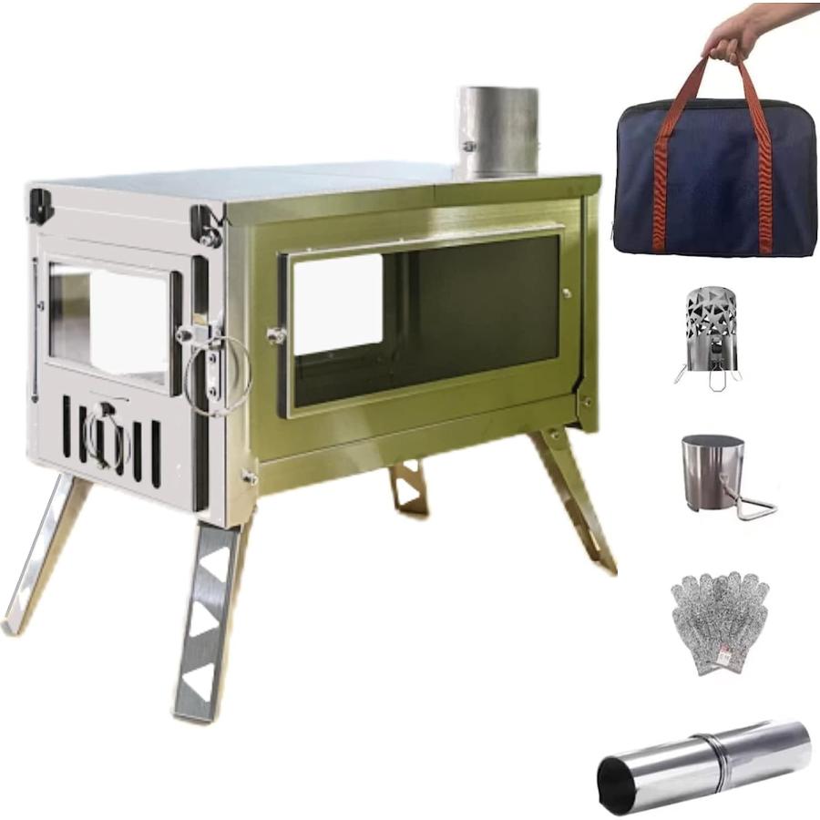 DANCHEL OUTDOOR HSG ポータブルホットテント 薪ストーブ ガラス3個付き 304ステンレススチール 折りたたみ式小型キャンプ