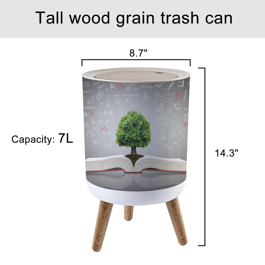 Small　Round　Trash　Can　Tree　of　Knowledge　Proof　with　Lid　Dog　on　Doodle　Top　Press　Recycle　Bins　with　Educational　for　Open　Textbook　Growing　Wastebasket